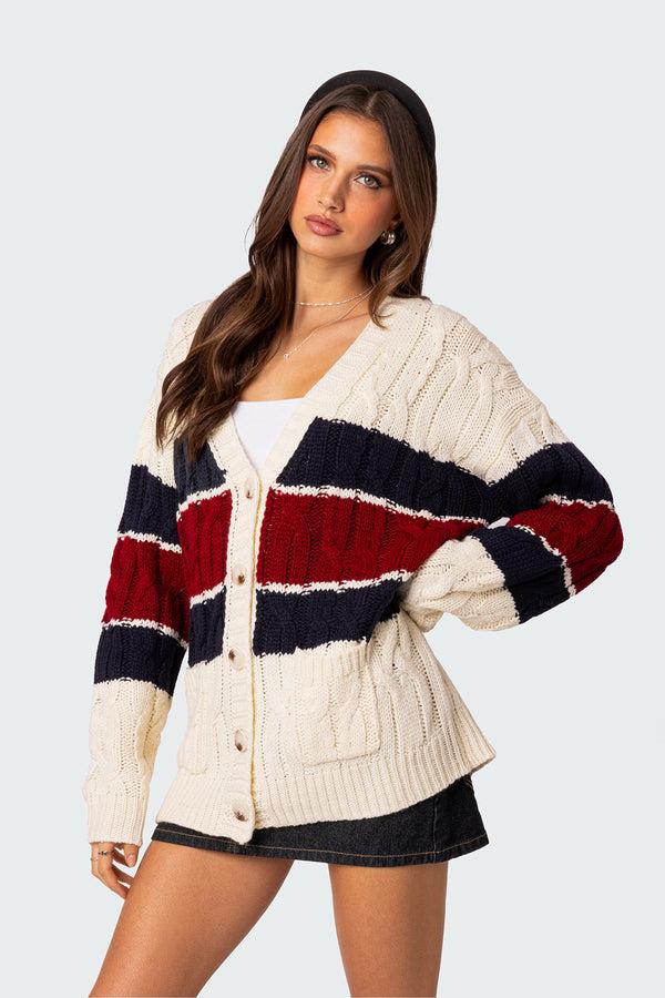 Edikted Tinsley Oversized Cable Knit Cardigan Cream