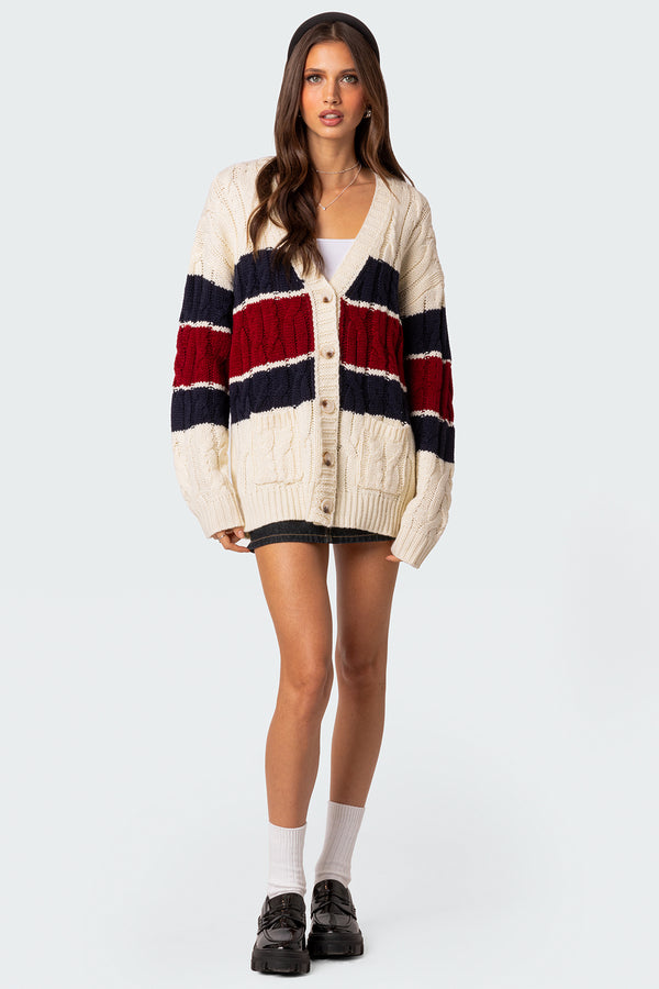 edikted Tinsley Oversized Cable Knit Cardigan cream