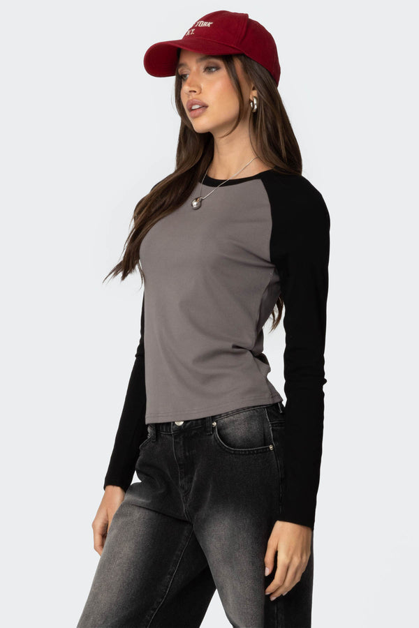 Edikted Tommi Raglan Long Sleeve T Shirt Gray And Black