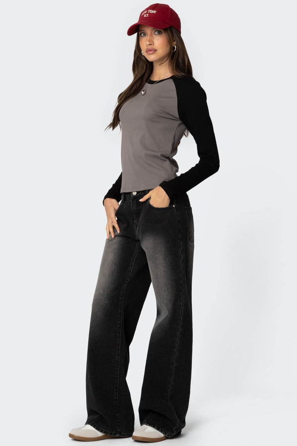 Edikted Tommi Raglan Long Sleeve T Shirt Gray And Black