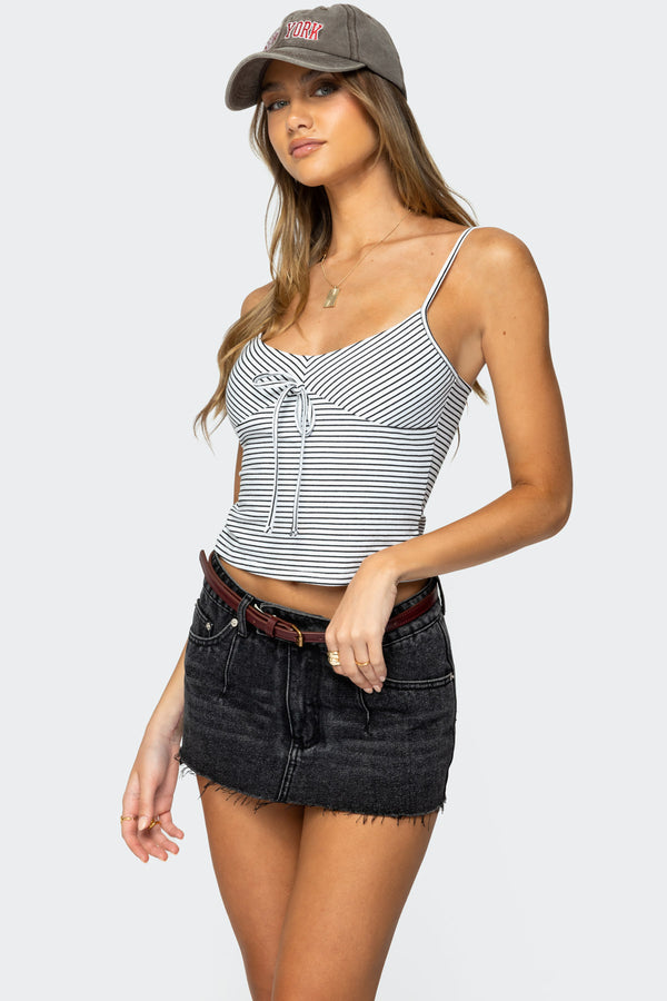Edikted Tova Striped Scoop Tank Top Black And White