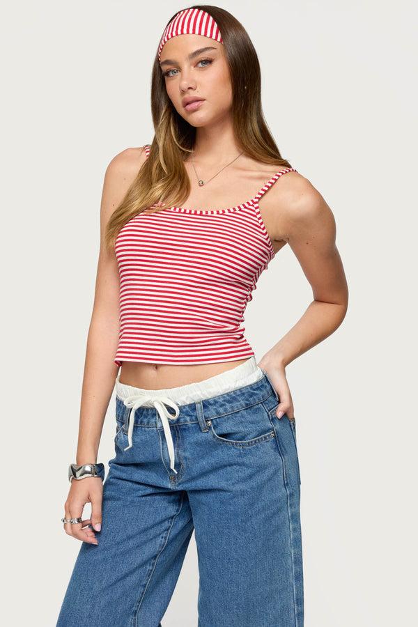 Edikted Two Piece Striped Headband Tank Top Red And White
