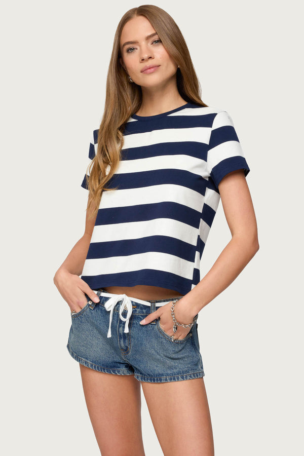 Edikted Valetta Oversized Striped T Shirt Navy And White