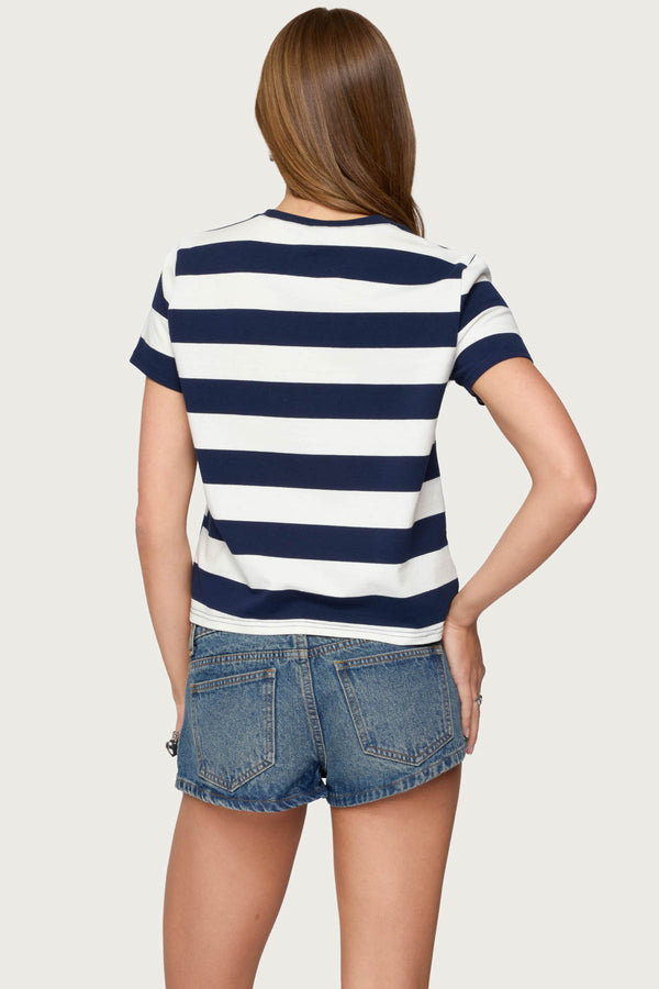 Edikted Valetta Oversized Striped T Shirt Navy And White