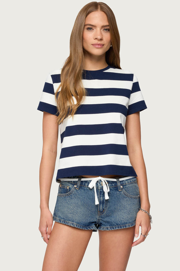 edikted Valetta Oversized Striped T Shirt navy and white