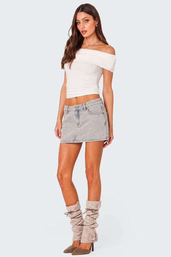 Edikted Vintage Washed Denim Mini Skirt Blue Washed