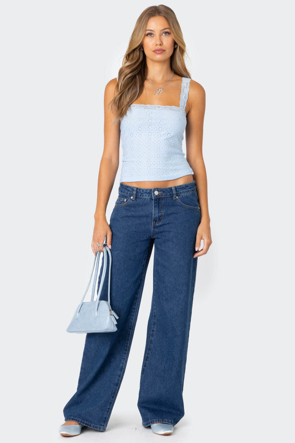 Edikted Virginia Lace Trim Eyelet Tank Top Light Blue