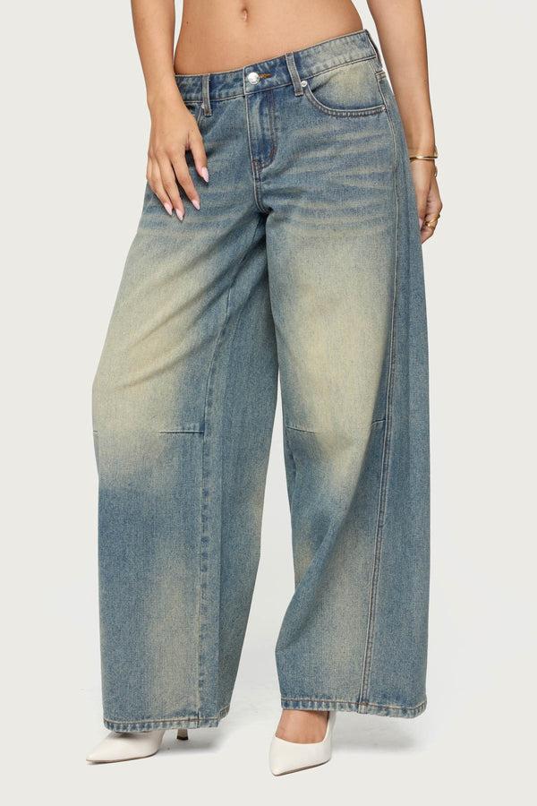Edikted Washed Low Rise Baggy Jeans Blue Vintage Washed