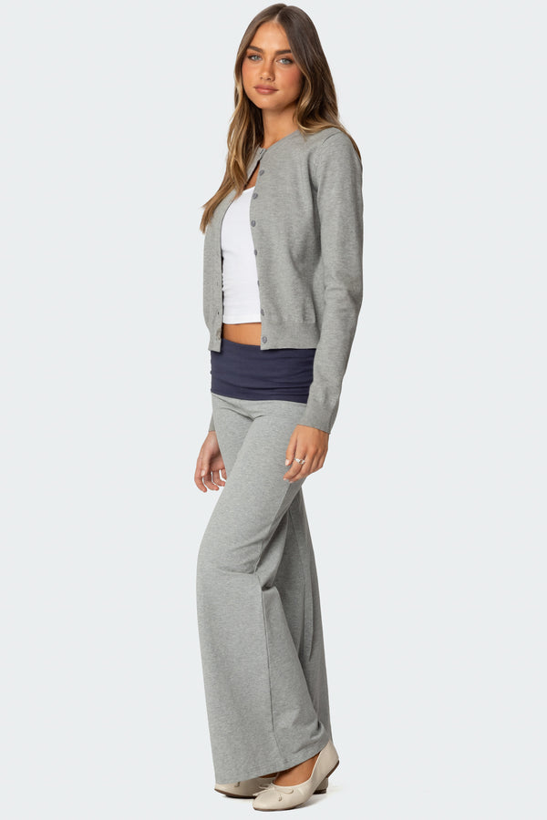 Edikted Wide Leg Contrast Fold Over Pants Gray Melange