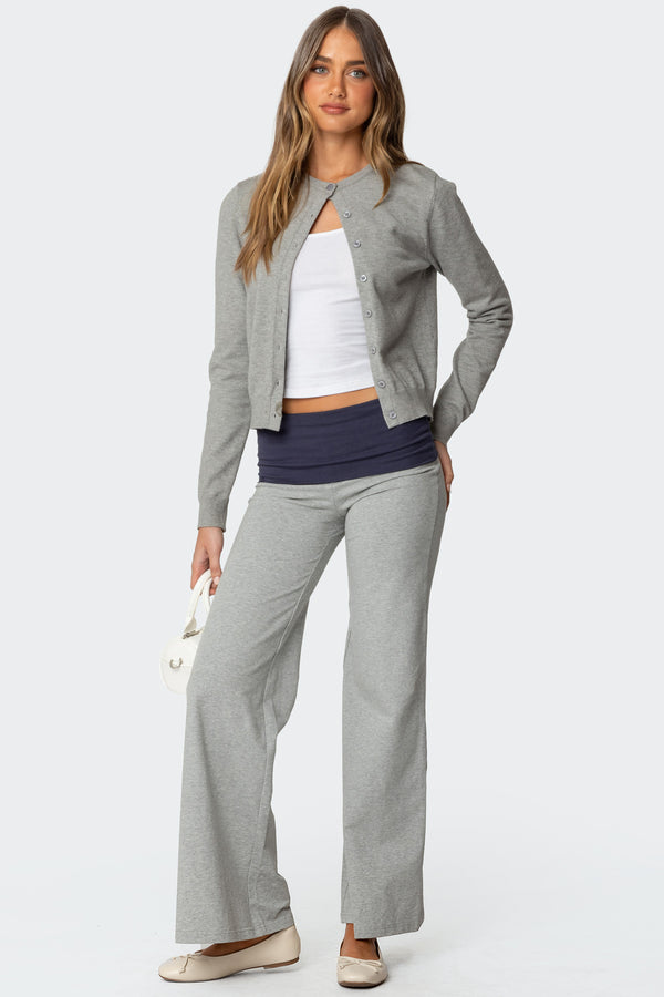edikted Wide Leg Contrast Fold Over Pants gray melange