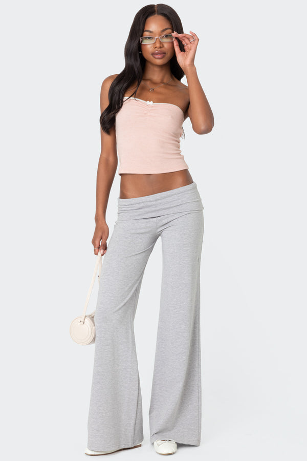 edikted Wide Leg Fold Over Pants light gray melange