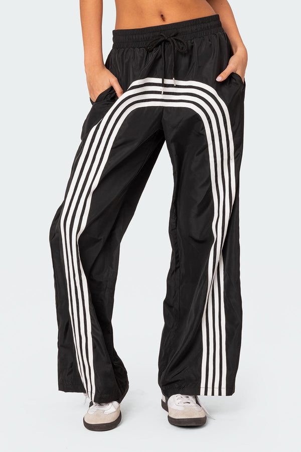 Edikted Wilda Striped Nylon Track Pants Black And White
