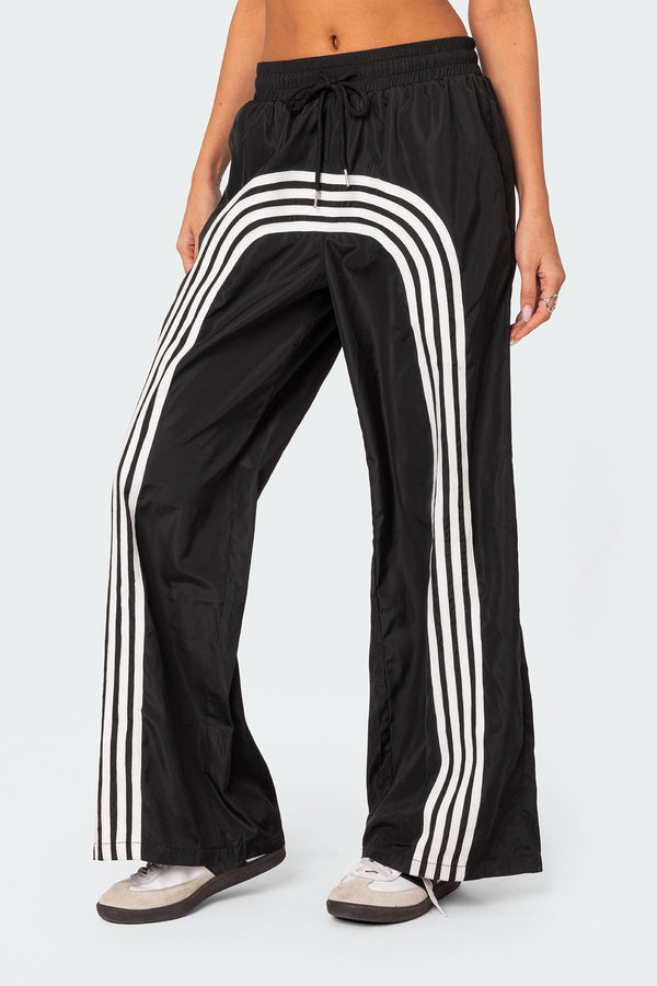 Edikted Wilda Striped Nylon Track Pants Black And White