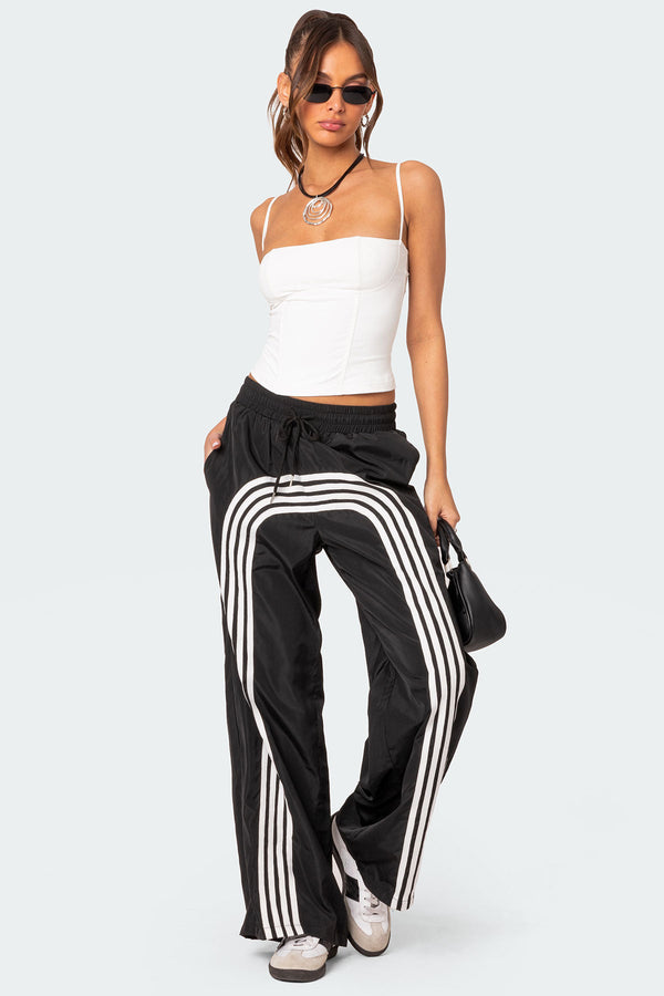 edikted Wilda Striped Nylon Track Pants black and white