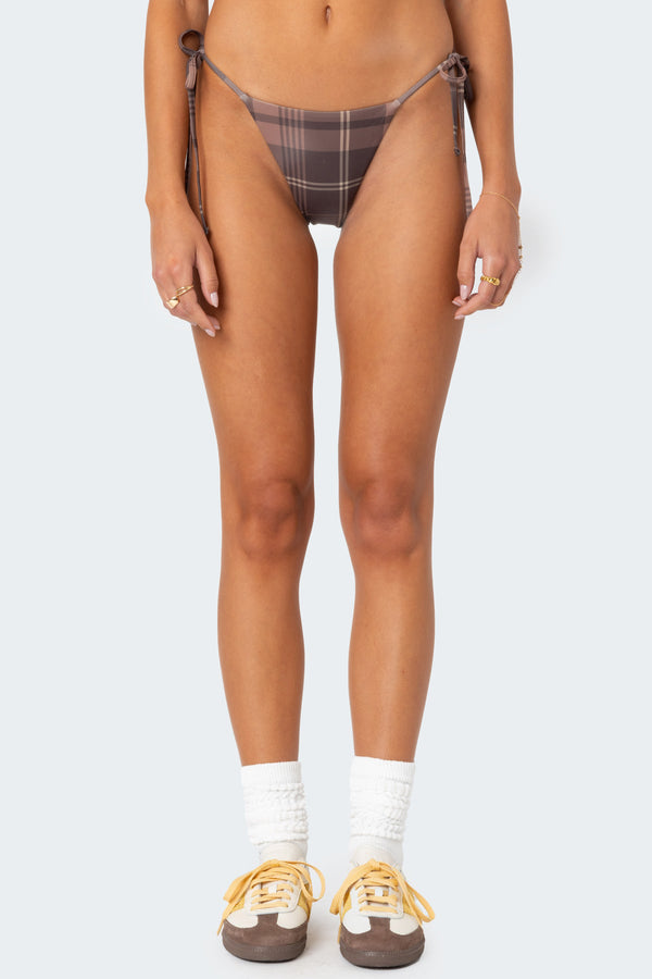 Edikted Wilhelmina Plaid String Bikini Bottom Brown