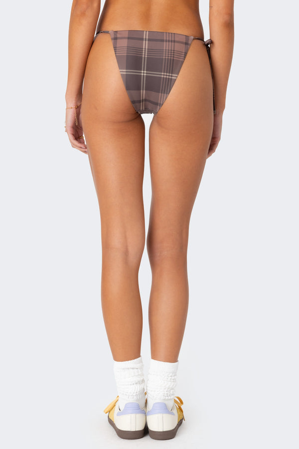 Edikted Wilhelmina Plaid String Bikini Bottom Brown