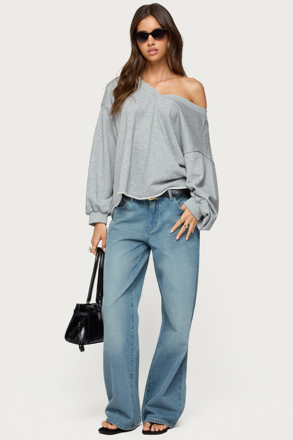 Edikted Winfred Oversized V Neck Sweatshirt Gray Melange