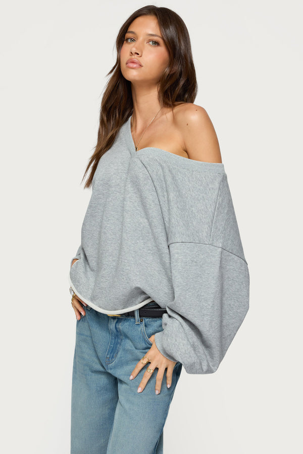 Edikted Winfred Oversized V Neck Sweatshirt Gray Melange