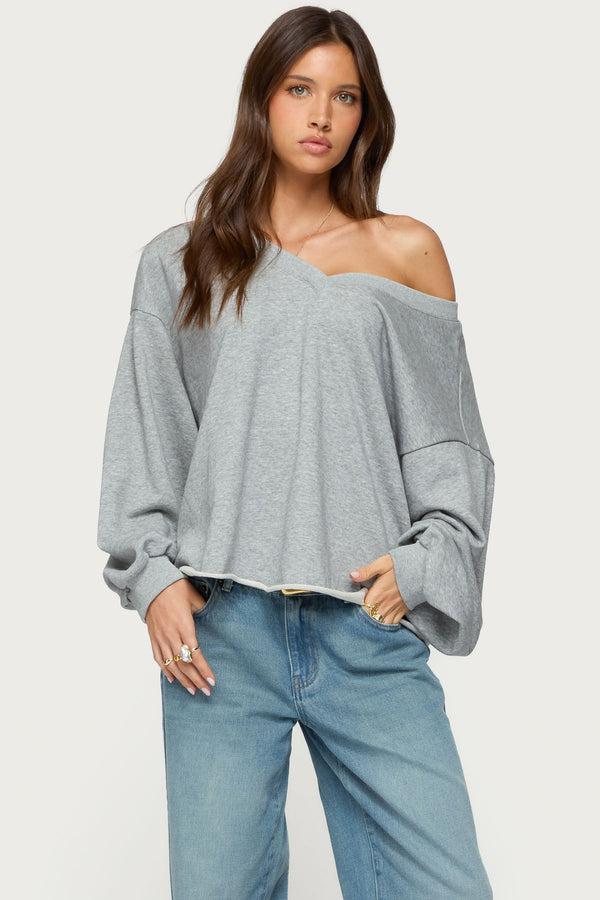 Edikted Winfred Oversized V Neck Sweatshirt Gray Melange