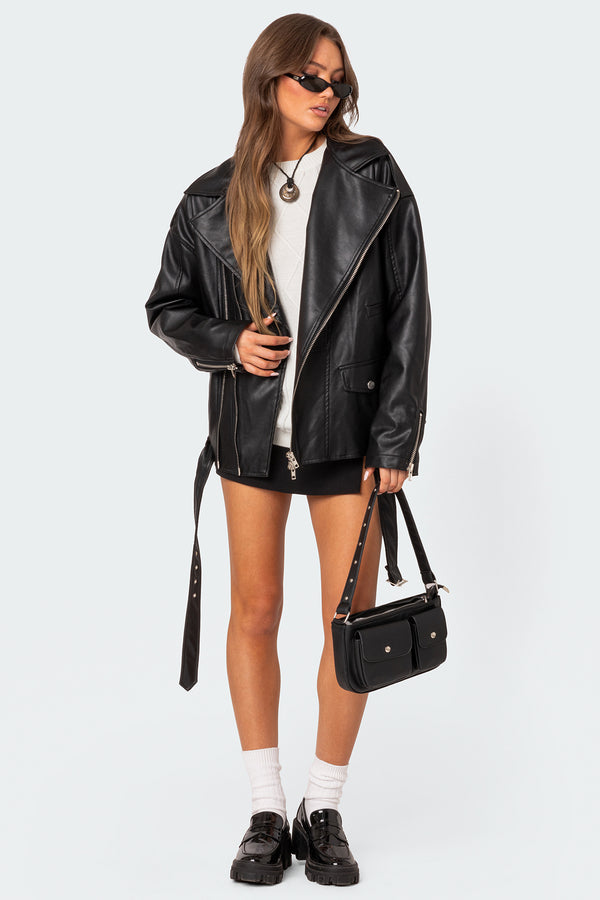 Edikted Wrenley Oversized Faux Leather Jacket Black