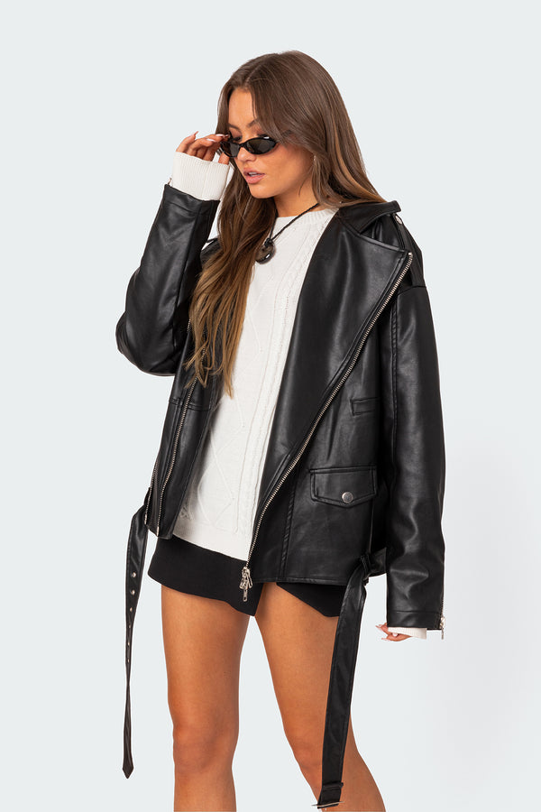 Edikted Wrenley Oversized Faux Leather Jacket Black