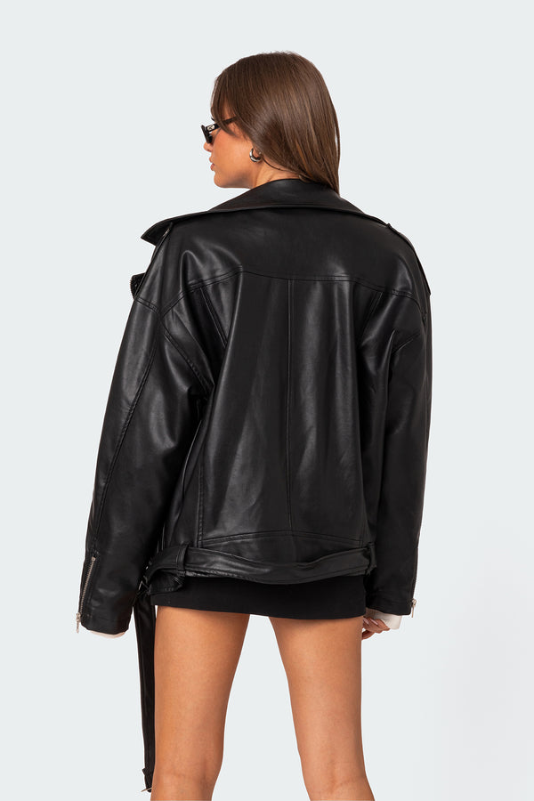 Edikted Wrenley Oversized Faux Leather Jacket Black