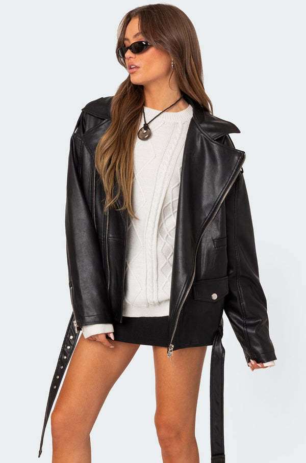 edikted Wrenley Oversized Faux Leather Jacket black