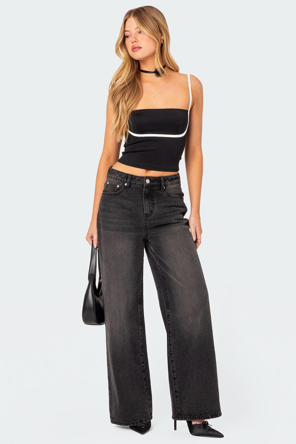 Edikted Yang Contrast Strap Tank Top Black And White