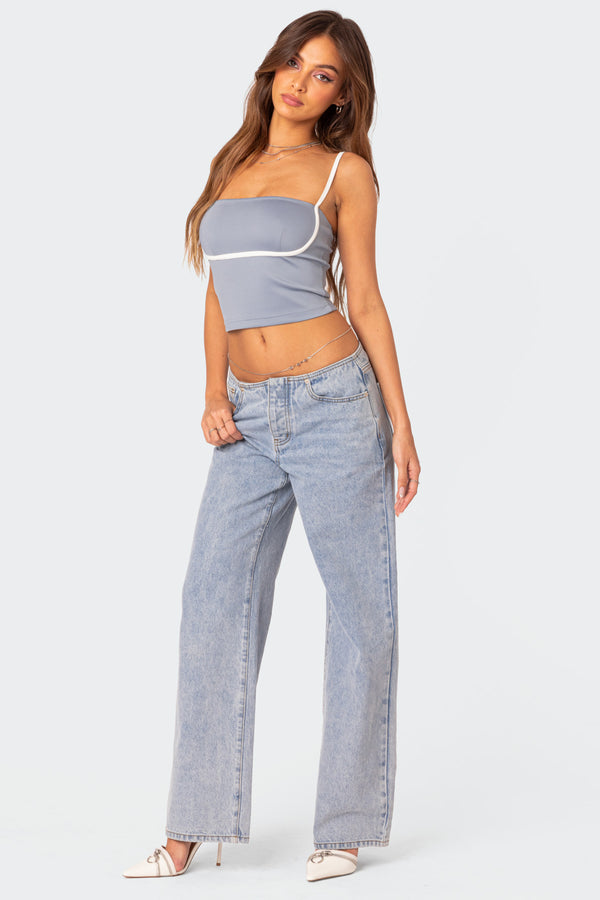 Edikted Yang Contrast Strap Tank Top Blue And White