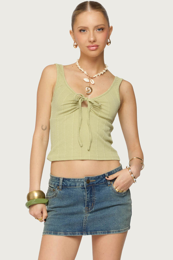 edikted Yarah Keyhole Textured Ribbed Tank Top sage