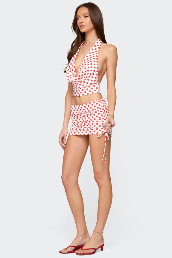 Edikted Zoe Polka Dot Drawstring Mini Skirt Red And White